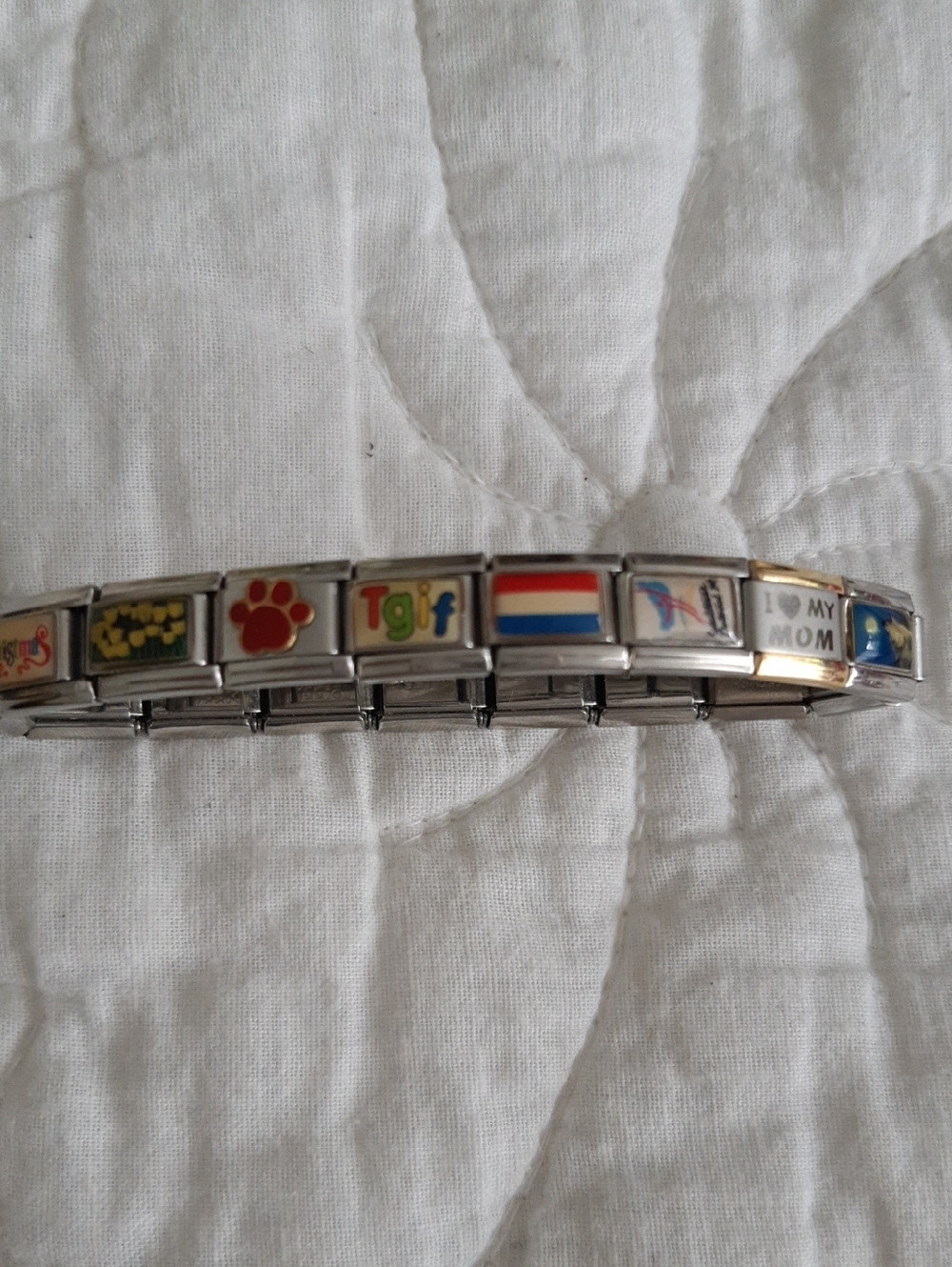 Italian Flag & Colorful Charm Stainless Steel Link Bracelet